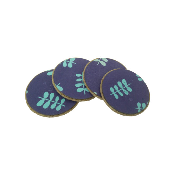 Vintage Coasters set - purple and sky blue screen printed twig leaf - Image 2